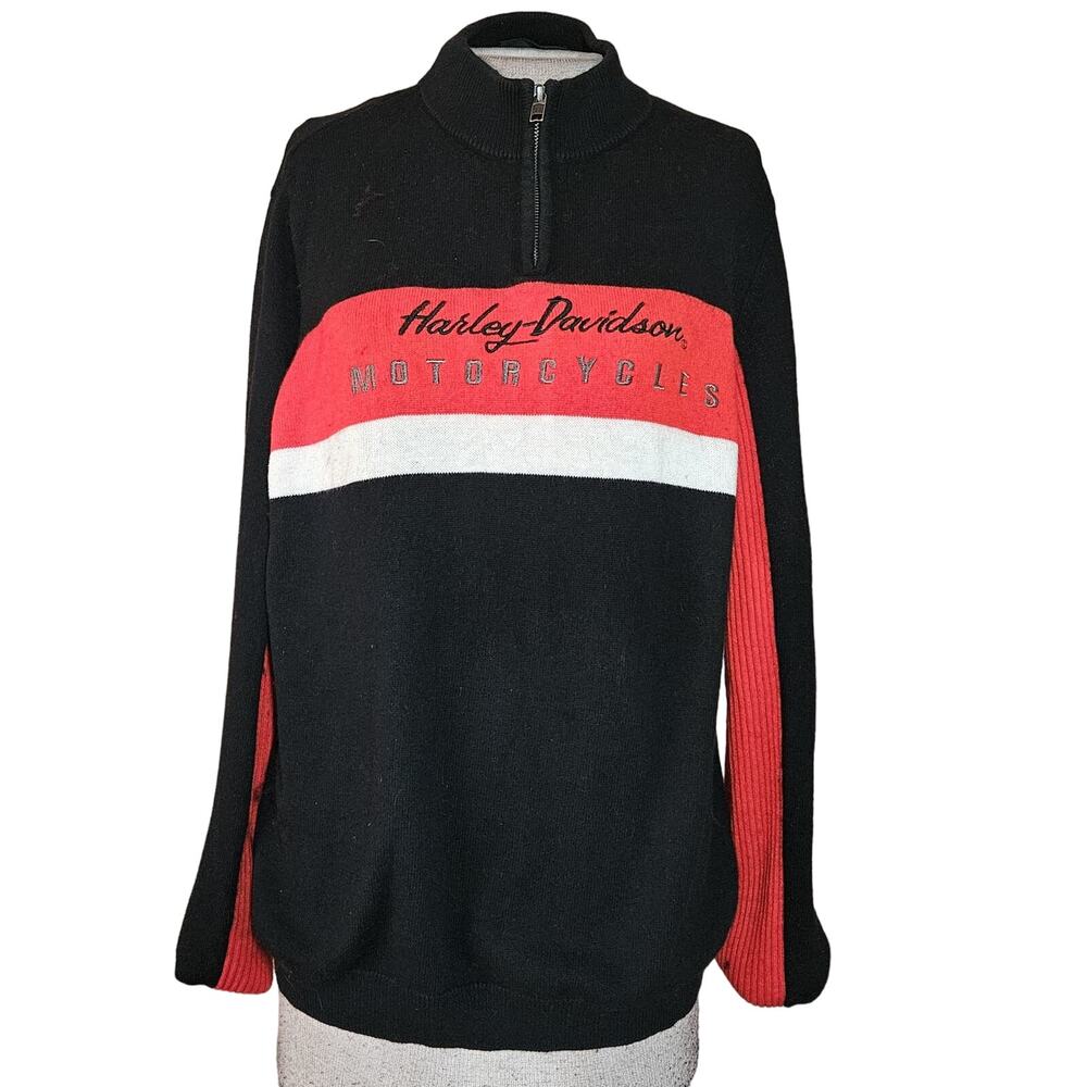 Black Quarter Zip Harley Davidson Sweater Size XL